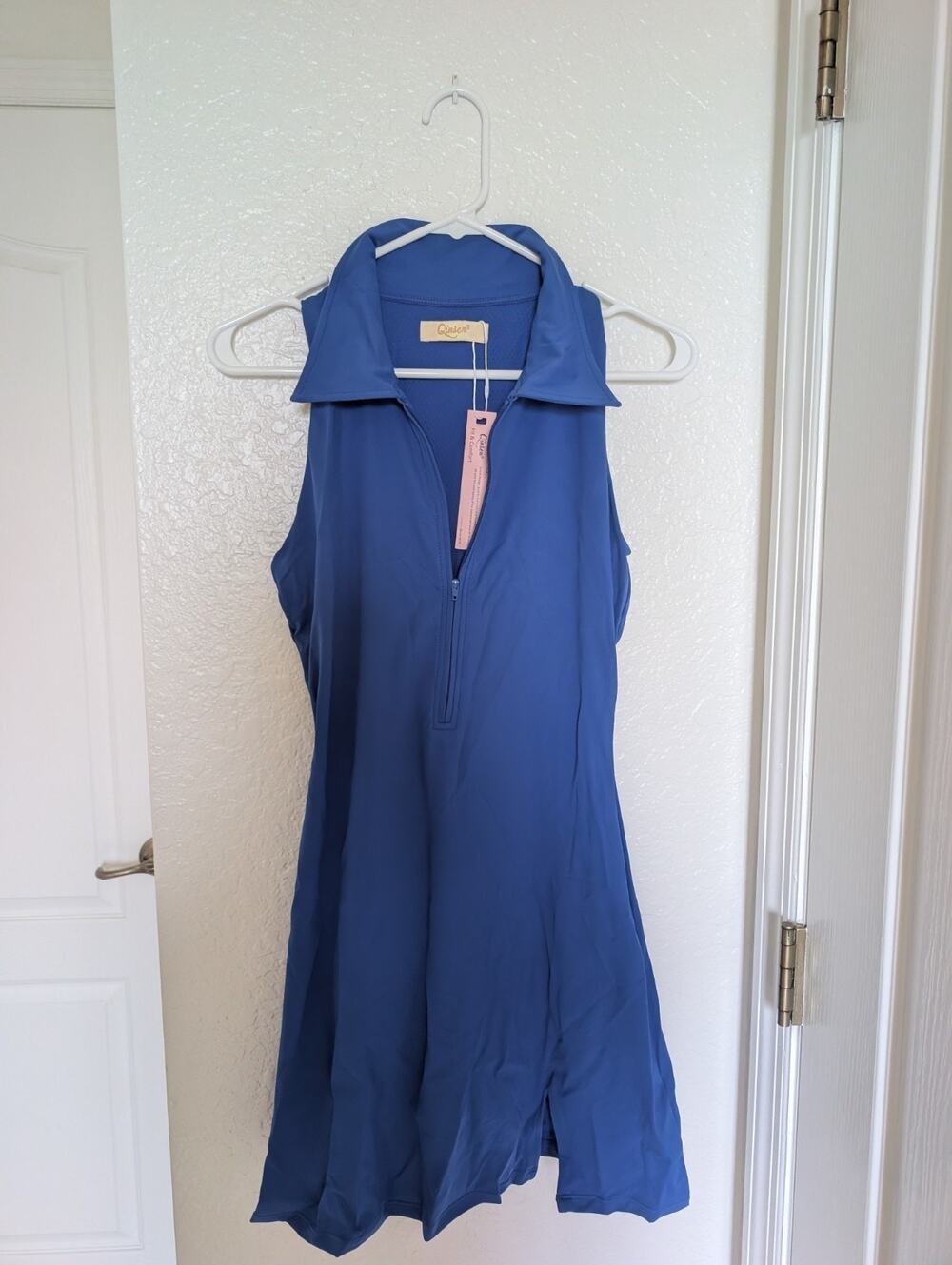Qinsen Sporty Blue Active Golf, Tennis, Dress, Zip Top Built-in Shorts M, NWT